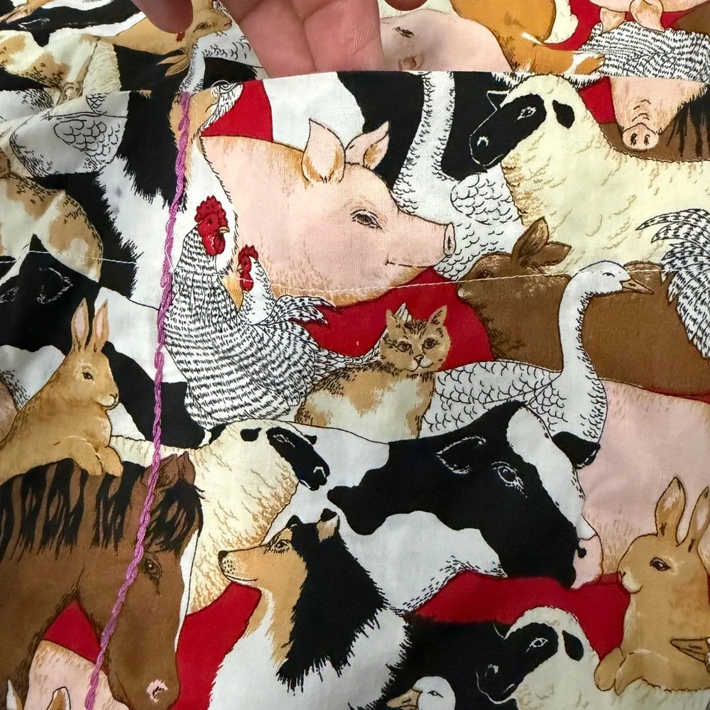 Handmade‎ Farm Animal Print Apron Multicolor with Purple Thread